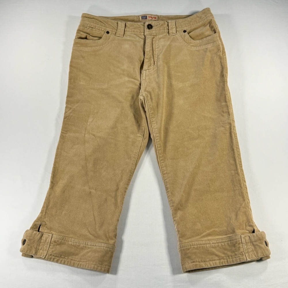 Faded Glory Womens Corduroy Capri Pants Washed Sandy Tan Stretch Size 8 FGL36410